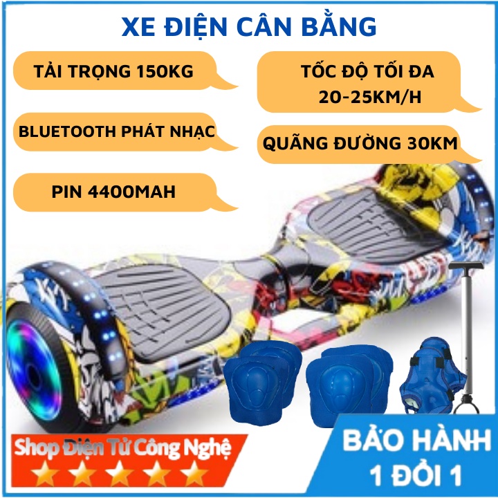 Xe điện cân bằng, xe cân bằng điện 2 bánh lớn 6,5 inch có LED,  kết nối nhạc Bluetooth, tặng kèm tay cầm , miếng bảo vệ