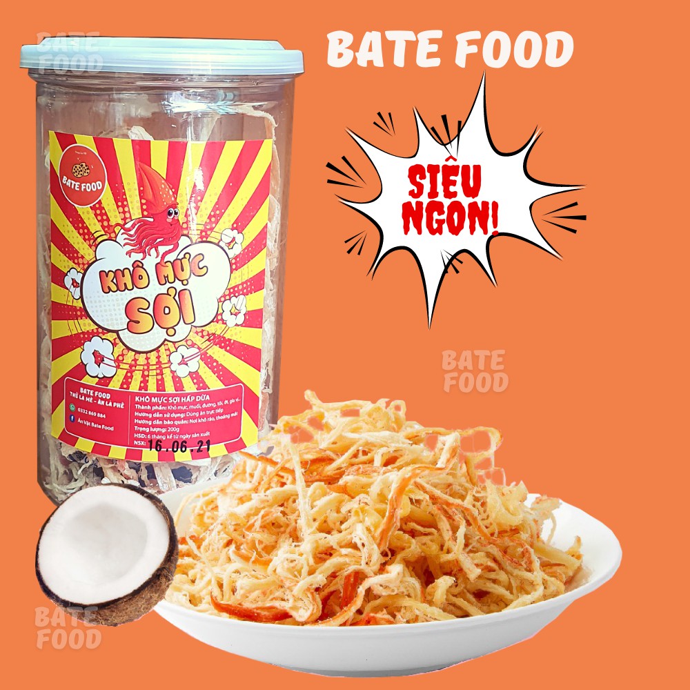 Khô Mực Hấp Dừa Xé Sợi 200g Bate Food Siêu Ngon, Đồ ăn vặt | BigBuy360 - bigbuy360.vn