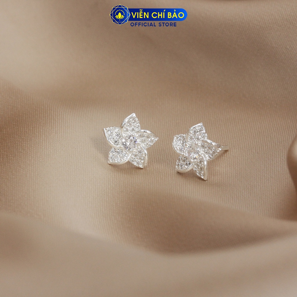 Bông tai bạc nữ hoa đính đá chất liệu bạc 925 thời trang phụ kiện trang sức nữ thương hiệu Viễn Chí Bảo B400731