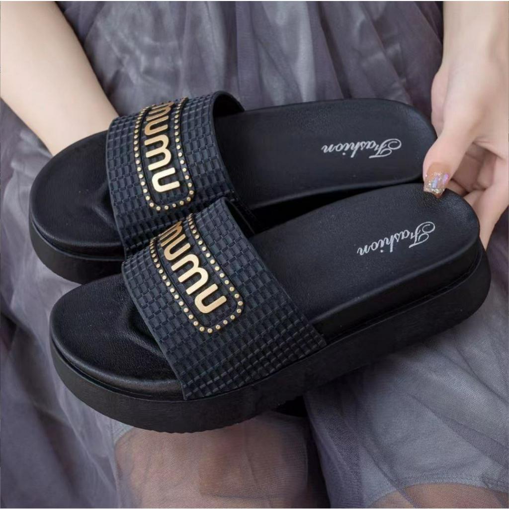 Dép Nữ Đế Cao 5cm Thời Trang MUMU Quai Cao Su Phong Cách Hàn Quốc