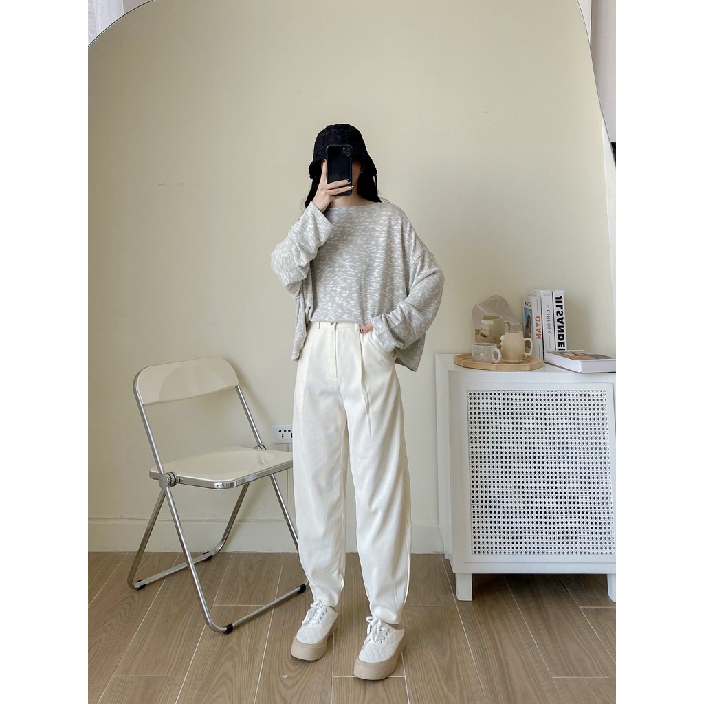 Áo sweater trơn nữ MADELEN màu ghi xám dáng oversize