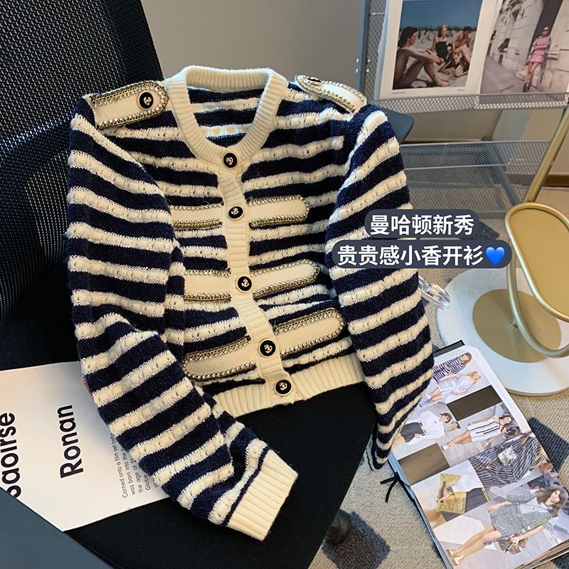 Áo Cardigan Dệt Kim Tay Dài Kẻ Sọc Đính Đá Dễ Thương  áo khoác  tao bao
