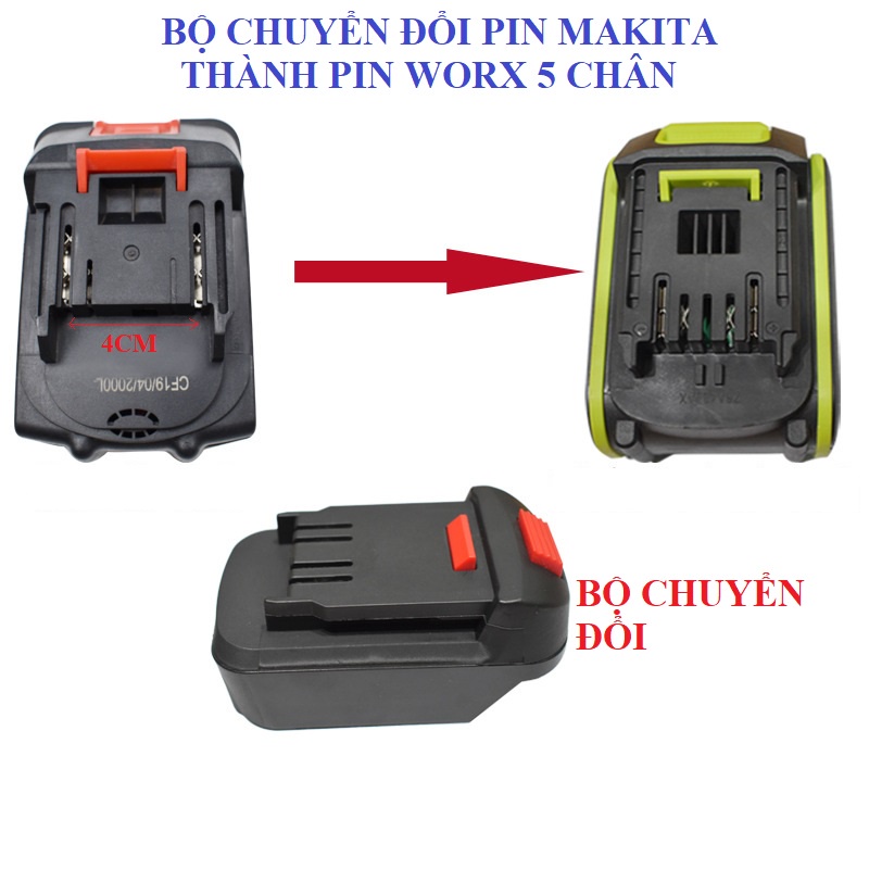 SV Đế chuyển pin Makita, Dewalt thành pin Worx 20V