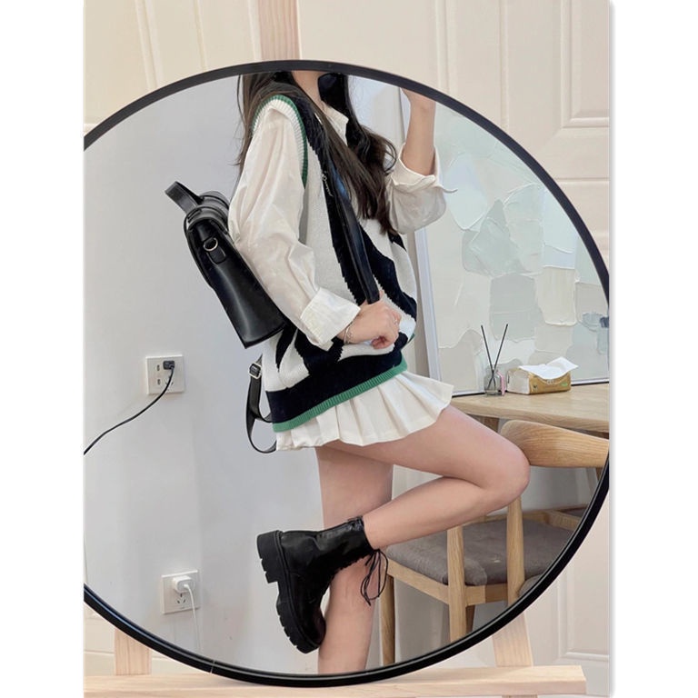 Bộ Áo Dệt Kim Sát Nách Màu Tương Phản + Áo Sơ Mi Thời Trang Hàn Quốc