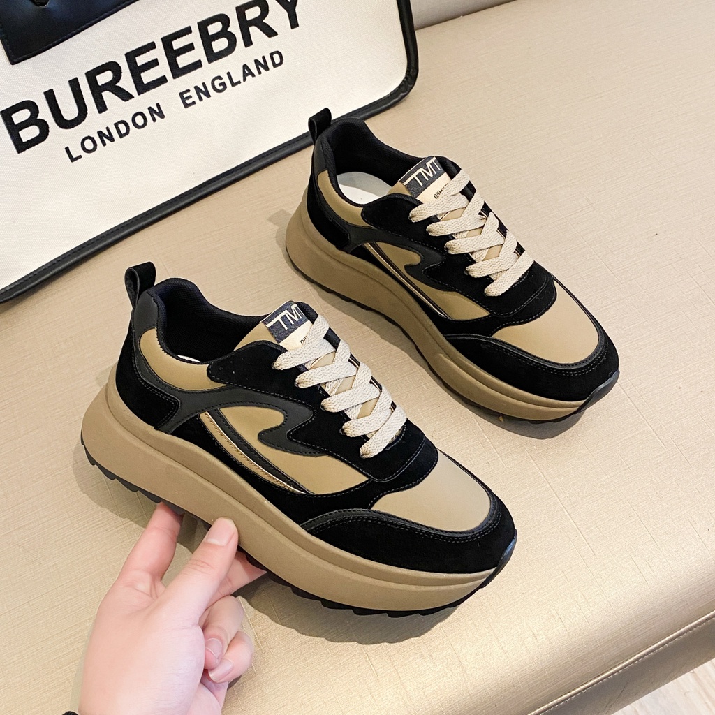 Giày thể thao nữ đẹp GIAYHIPP đế cao tia chớp 2 màu nâu đen năng động phong cách thời trang