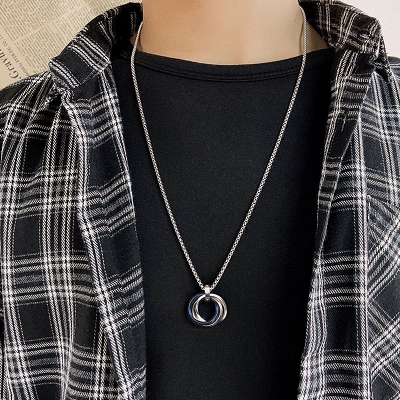 Dây chuyền phối mặt ba vòng tròn bằng thép titan phong cách hip hop Hàn Quốc đơn giản cho nam và nữ