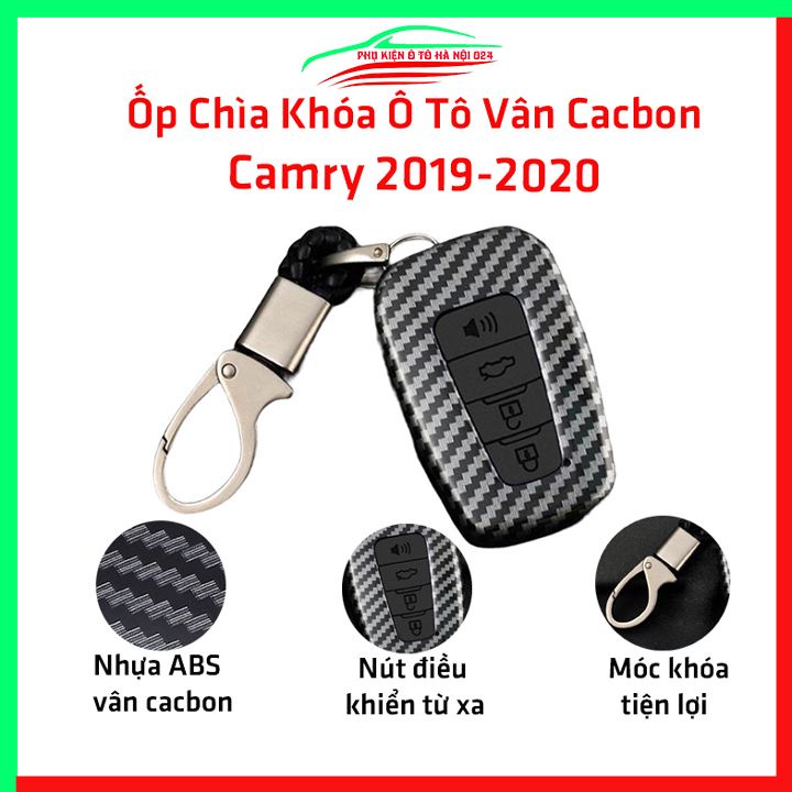 Ốp khóa cacbon Camry 2019-2020 kèm móc khóa