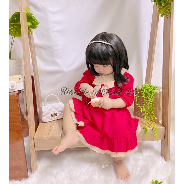 Váy đầm công chúa babydoll đỏ cổ hải quan cho bé gái 0,1,2,3,4,5,6,7,8 tuổi từ 6-32kg diện Lễ Tết, đi chơi - Riokids TT1