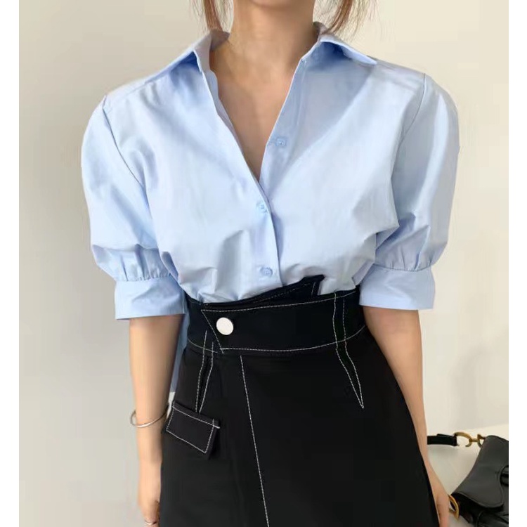 Áo sơ mi nữ cộc tay xếp ly sau lưng