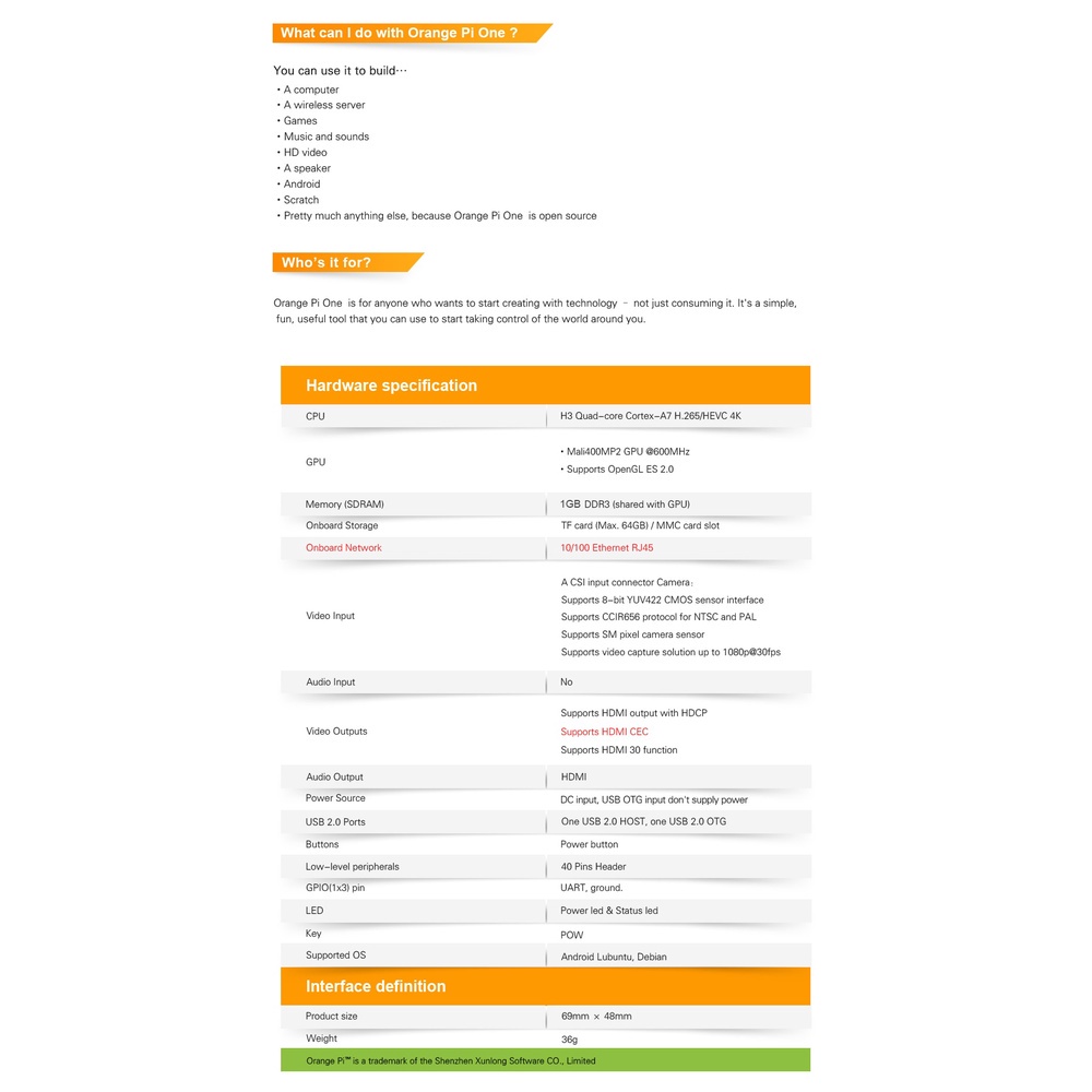 Orange Pi One 1GB H3 Quad-Core ,Support Android,Ubuntu,Debian Mini Singe Board Computer | BigBuy360 - bigbuy360.vn