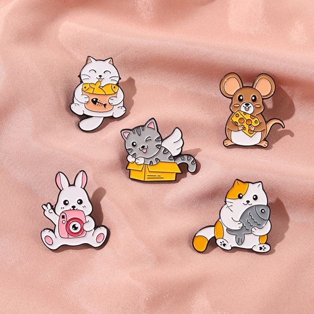 Ghim Cài Áo Kim Loại Tráng Men Hình Mèo/ Chuột/ Thỏ/ Chuột Làm Quà Tặng Trang Sức/ Túi Xách