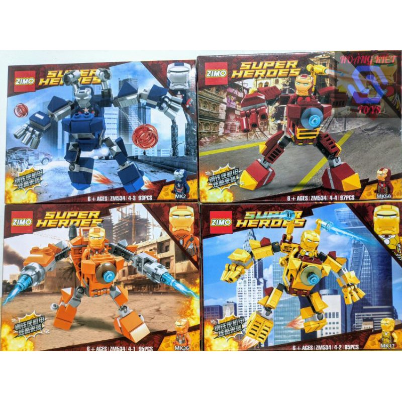 Đồ chơi Lego Minifigure Super Heroes Iron man robot MK36,MK17,MK2,MK50 ZIMO ZM534
