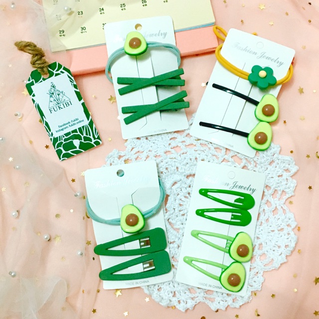 SET CỘT TÓC - KẸP TÓC QUẢ BƠ 3 HOẶC 4 MÓN ẢNH THẬT