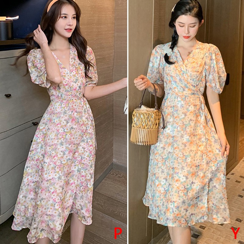 Đầm Voan Hoa Cổ V Xinh Xắn Dành Cho Nữ