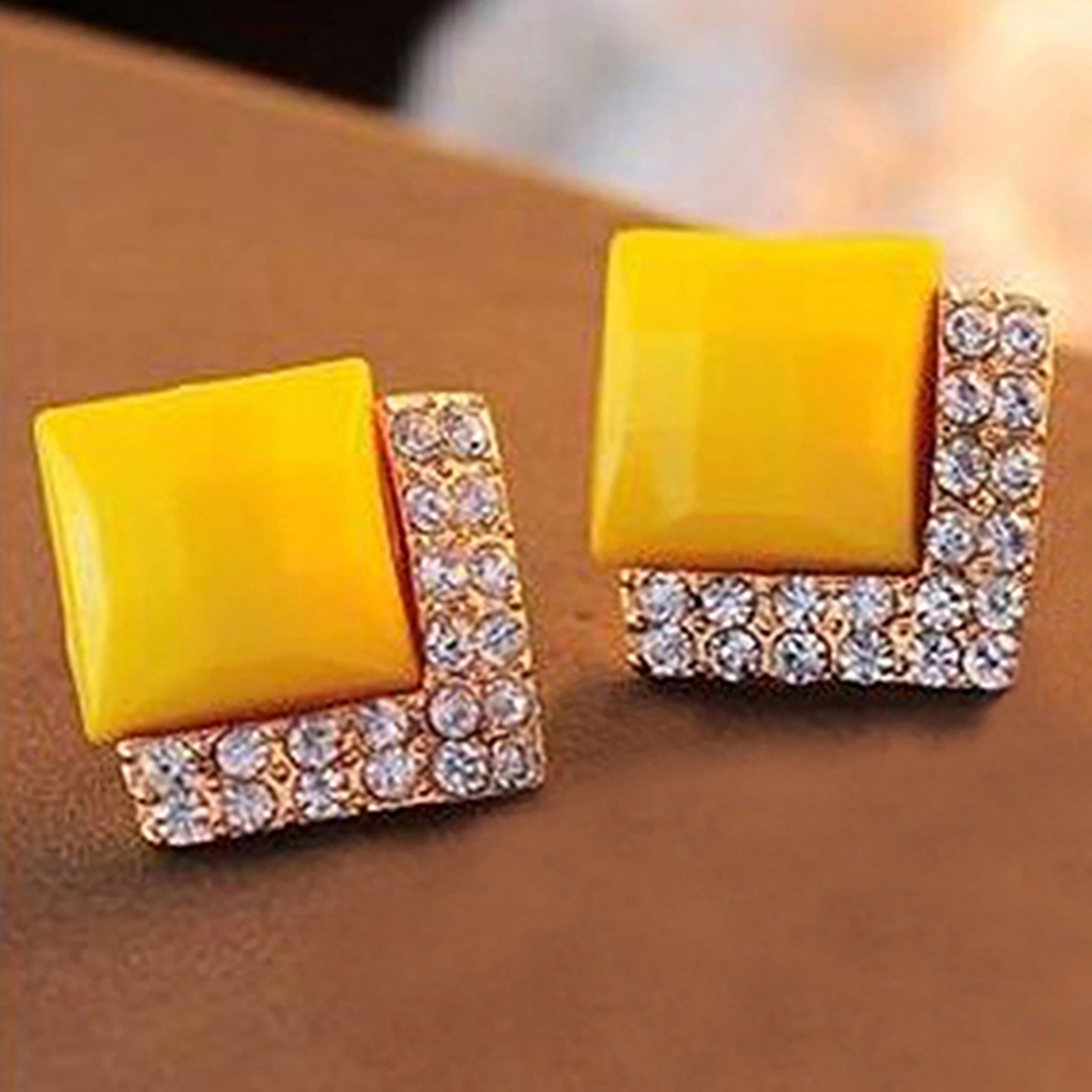 Đôi bông tai hình vuông phối đính đá thời trang cho nữ