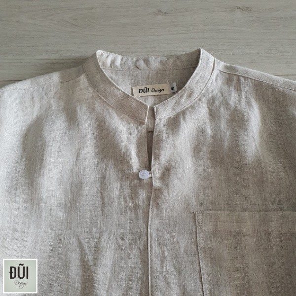 Áo sơ mi đũi nam cổ trụ chui đầu be M13