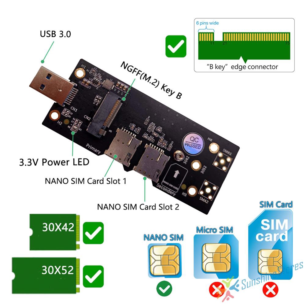 Card Chuyển Đổi Ngff M2 Sang Usb 3.0 Có Khe Cắm Sim Và Sim Cho 3g / 4g / 5g | BigBuy360 - bigbuy360.vn