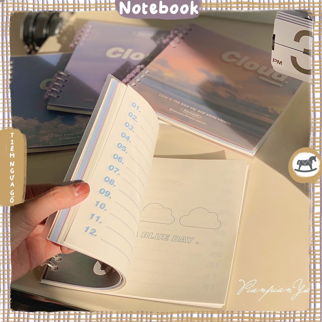 Binder Vuông Cloud Kèm 30 Giấy Refill Planner Dùng Để Ghi Chép, Làm Bullet Journal, Lưu Bút - Tiệm Ngựa Gỗ