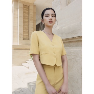 D.CHIC 1811781 Áo croptop tay cọc cổ V cài cúc