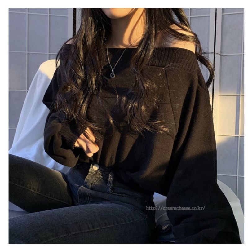 Áo Sweater Dệt Kim Trễ Vai Phong Cách Hàn Quốc Gợi Cảm 2021