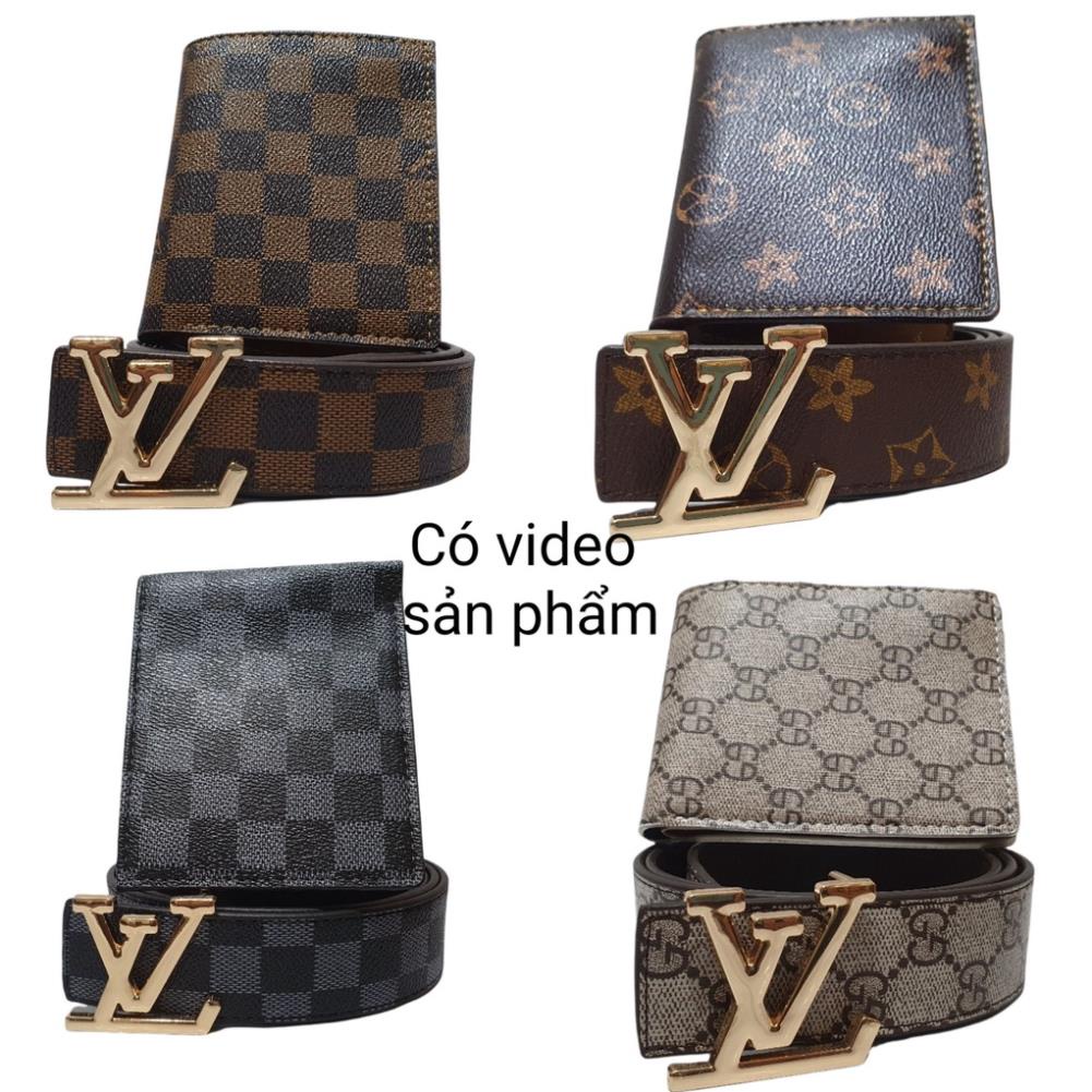 COMBO Thắt Lưng/Dây Nịt + Ví Da Nam Cao Cấp Kẻ Caro Da Tổng Hợp PVC HOT HIT 2021 *