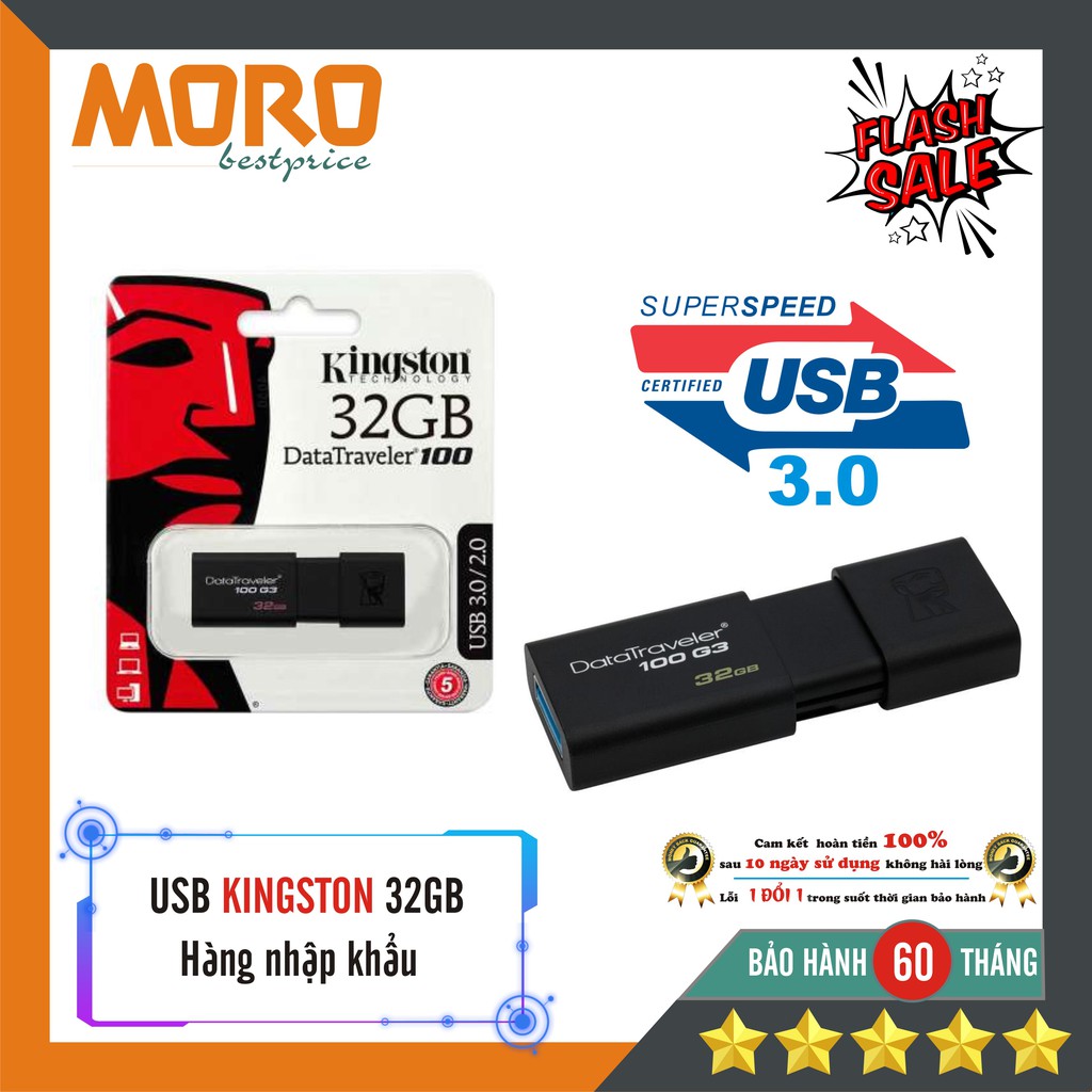 [Mã ELMORO08 giảm 20k đơn 250k]USB 2.0/3.0 Kingston DT100G3 32GB - Phân phối chính hãng