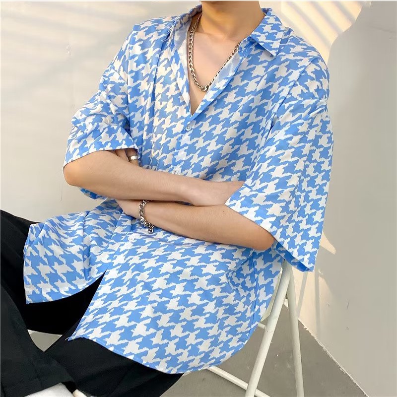 Áo Sơ Mi Tay Ngắn Dáng Rộng Sọc Ca Rô Thời Trang Trẻ Trung Cho Nam