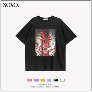 Áo thun tay lỡ form rộng dáng unisex  XOXO phong cách Nelly Ulzzang in hình mặt quỷ