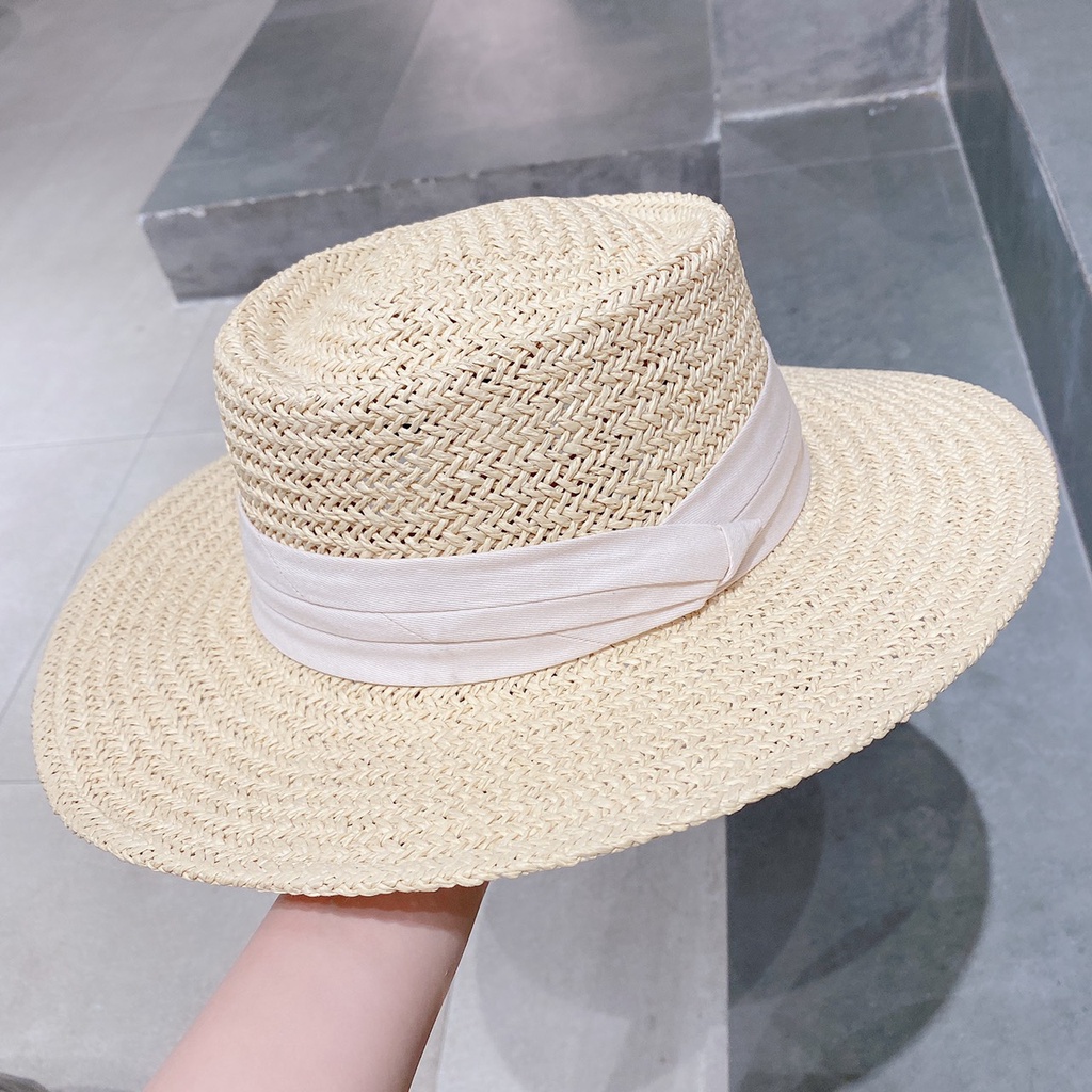 Mũ cói nữ đi biển thắt ruy băng vintage không gây ngứa đầu cực sang chảnh Ròm House mũ cói phong cách Hàn quốc cao cấp