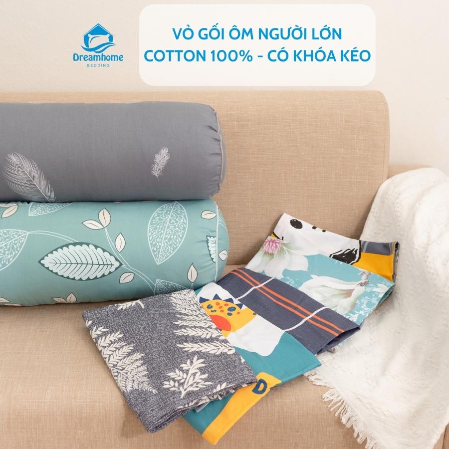 Vỏ gối ôm kéo khóa cotton 100% kích thước 30x95 cm, áo gối ôm nhiều màu cho bé và người lớn Dreamhomebedding