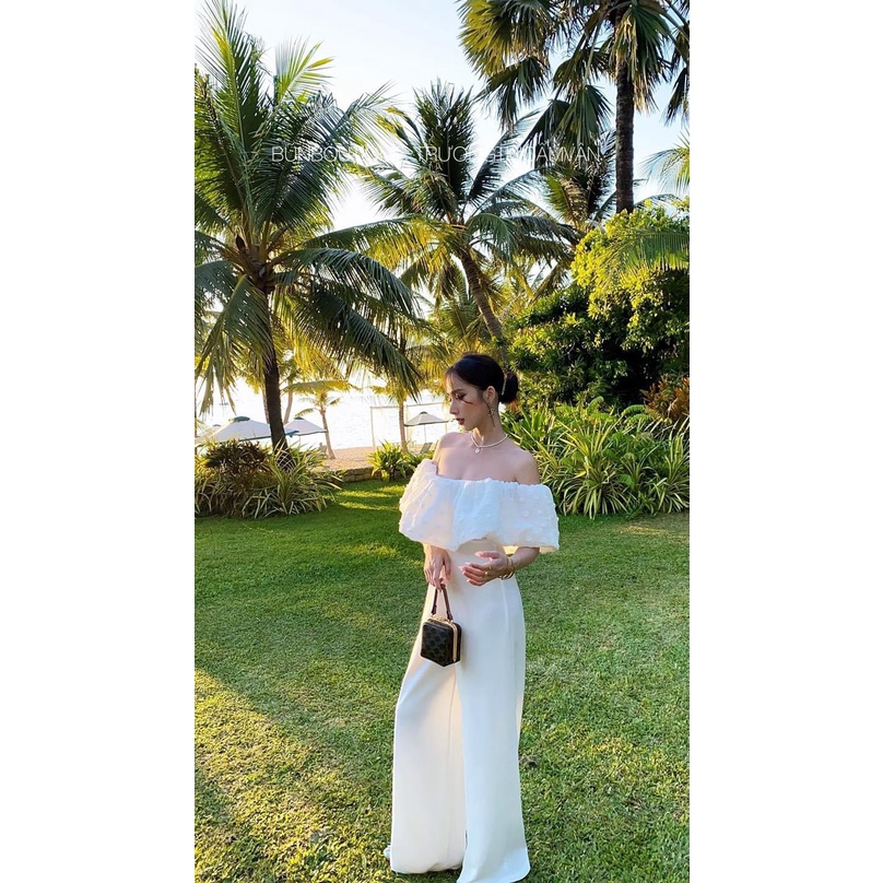 JUMPSUIT SUÔNG DÀI BẸT VAI KÈM BELT