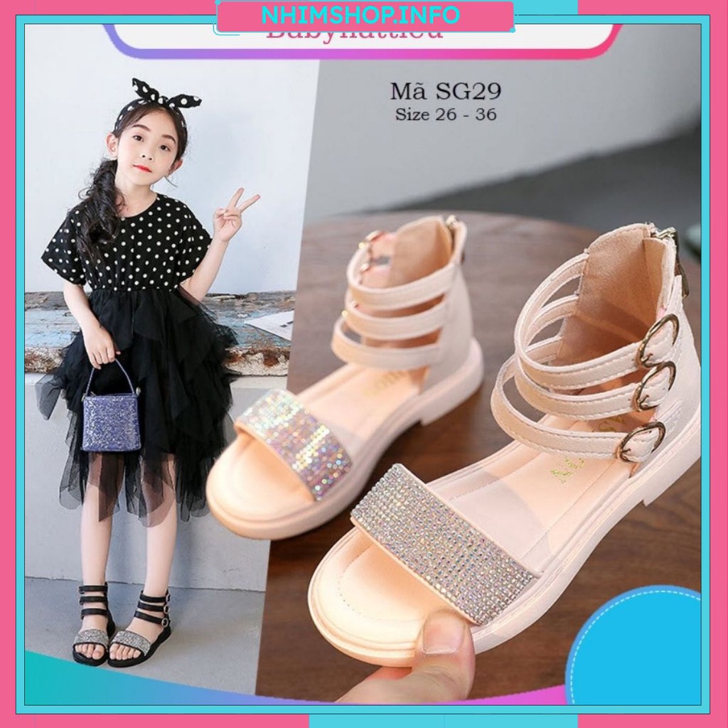 Sandal cho bé gái SG29 babyhattieu màu hồng cho trẻ em 3 - 12 tuổi chống trơn trượt có khóa kéo mang êm không đau chân