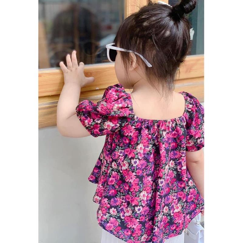 Đồ bộ trẻ em cho bé set áo hoa hồng phối quần dập ly trắng cho bé JIMADO AB6050