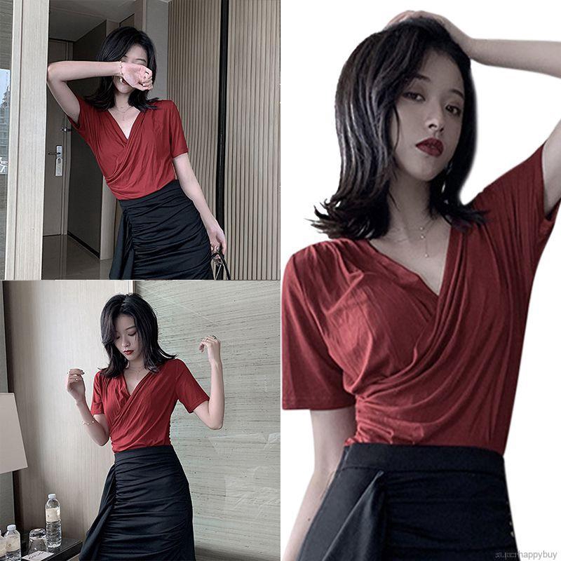 Áo Thun Nữ Tay Ngắn Cổ Chữ V Màu Trơn