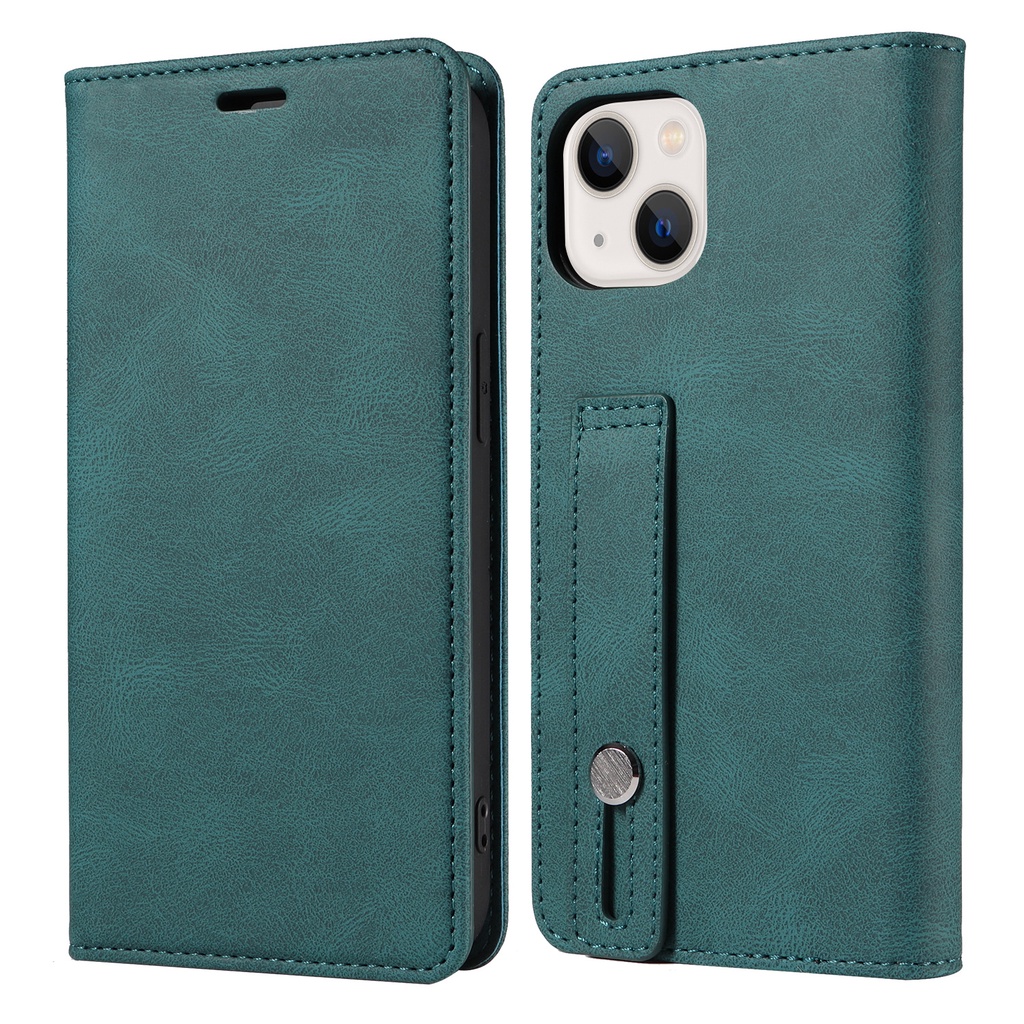 Ốp Điện Thoại Da Nắp Gập Có Dây Đeo Tay Dành Cho iPhone 13 / 14 13pro Max 14pro 14promax