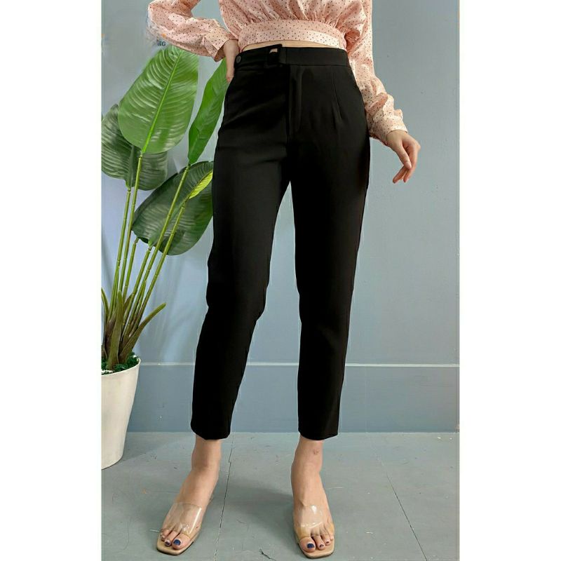 Quần Tây Nữ Công Sở Quần Baggy Lưng Cao Đai vuông Cúc lệch - Chất vải tuyết mưa mềm mịn