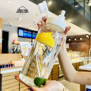 Bình nhựa uống nước chia vạch 1000ml kèm ống hút tiện lợi