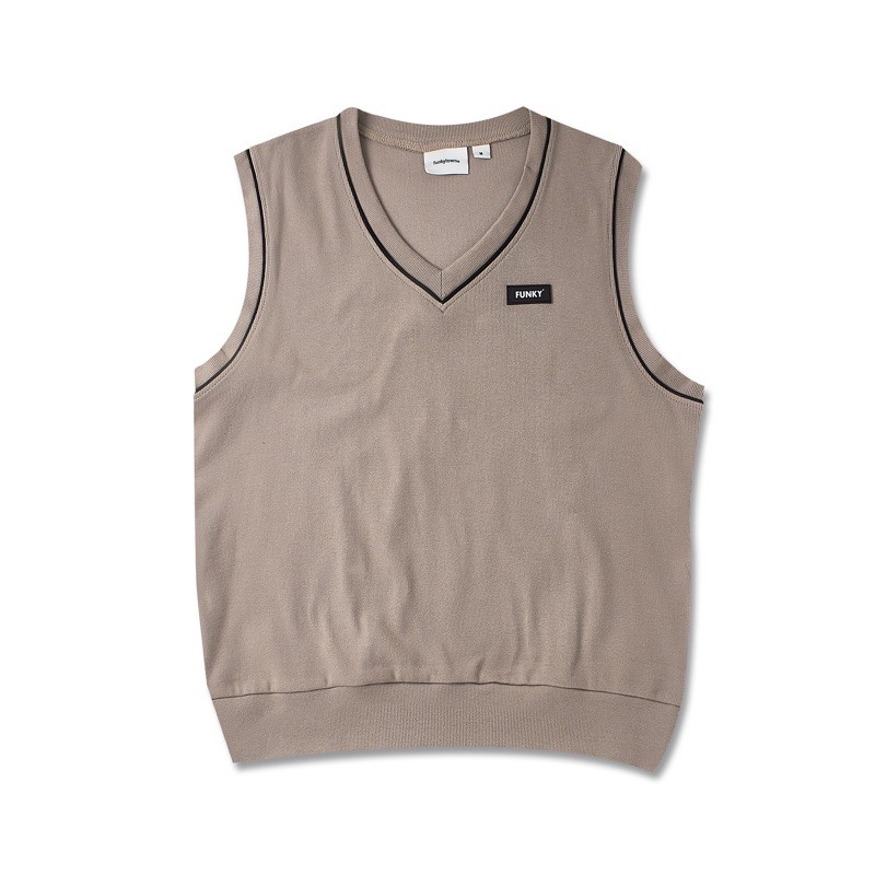 ÁO GILE NAM NỮ UNISEX KHÔNG TAY CỔ CHỮ V MÀU BEIGE FUNKY