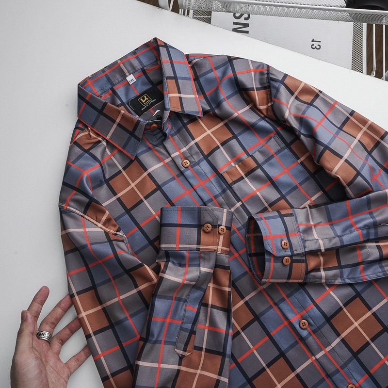 Áo sơ mi nam caro dài tay có túi Bigsize < 120kg
