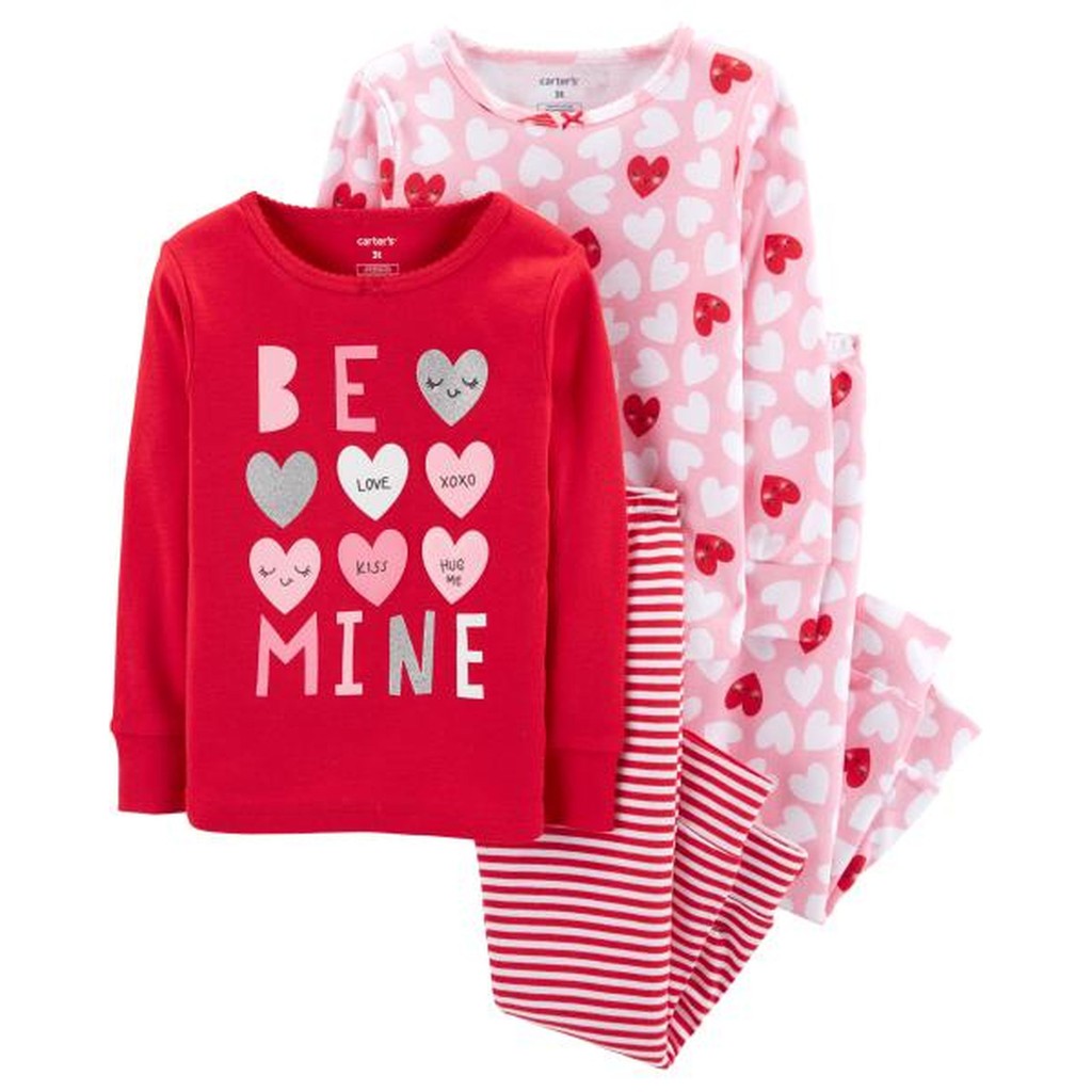 Set 4 đồ ngủ Carter’s Heart Cotton Pajamas Red/Pink