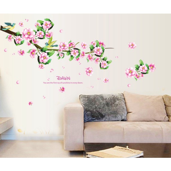 Decal trang trí Hoa Đào hồng xinh tươi
