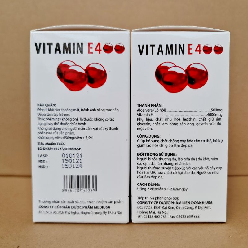 Viên uống vitamin E 400 đẹp da, sáng da, hạn chế lão hoá da hộp 100 viên