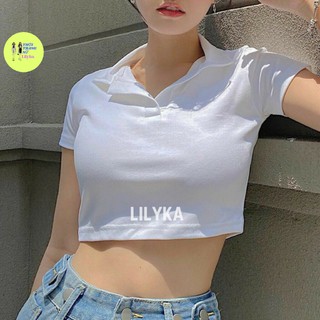 Áo thun nữ có cổ polo tay ngắn croptop dáng ôm body Lilyka AC03
