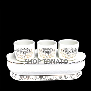 CHUNG BỘ 3 LY THỜ CÚNG BẠCH NGỌC 02 CAO 7.5CM