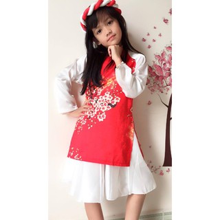 Set áo dài bé gái gấm nhật hàng cao cấp