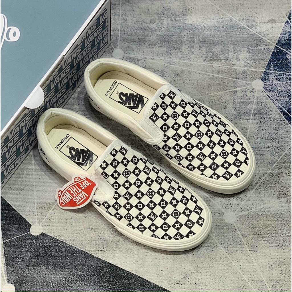 Giày Lười Nam Xỏ Lv Đen Và Xanh Vans Slip On