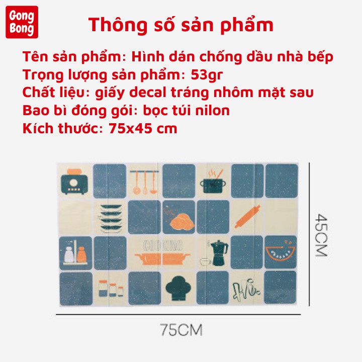 Decal dán bếp chống bám dầu mỡ, giấy dán bếp tráng nhôm cách nhiệt dễ dàng lau nhà chùi kích thước 75x45cm