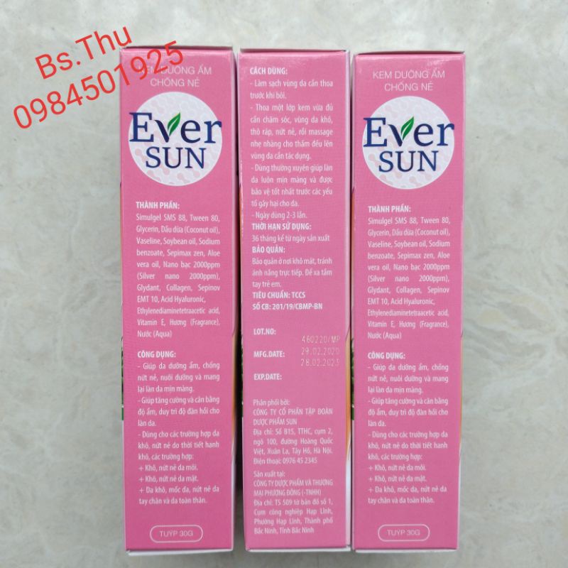 Kem dưỡng ẩm, chống nẻ EVER SUN chiết xuất lô hội, vitamin E, collagen dùng cho môi, mặt, toàn thân tube 30g