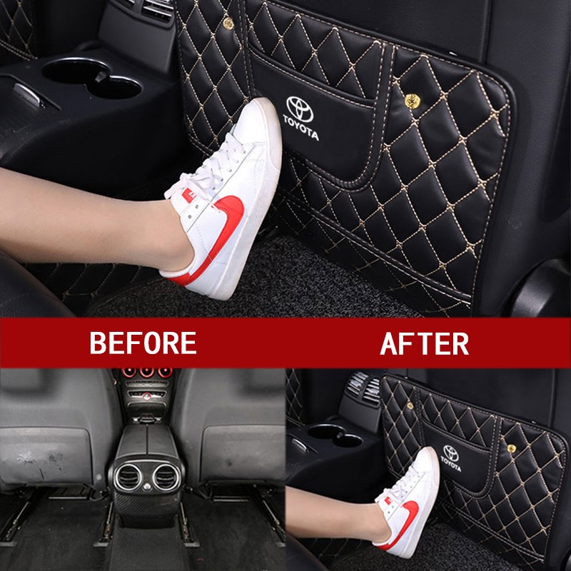 Đệm Bảo Vệ Lưng Ghế Ngồi Xe Hơi Bằng Da Chống Thấm Nước Kèm Túi Đựng Tiện Dụng Cho Toyota Vios Hilux Camry Harrier Innova Rush Yaris Alphard Hiace Fortuner Vellfire Corolla Cross RAV4