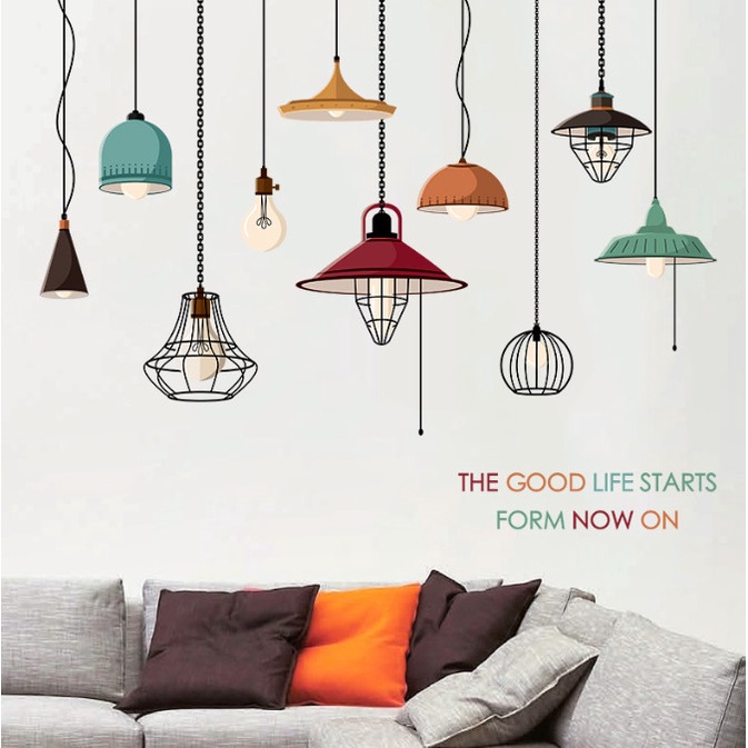 Decal trang trí tường - Bóng đèn sắc màu hiện đại